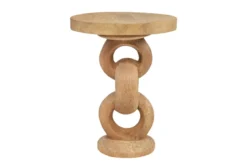 Casa Padrino Luxus Massivholz Beistelltisch Naturfarben Ø 49 x H. 64 cm - Skulpturaler Beistelltisch aus handgeschnitztem Dimb-Holz mit Kettenglied-Motiv - Luxus Möbel