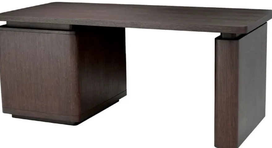 Casa Padrino Luxus Massivholz Schreibtisch Mokka / Messing 180 x 80 x H. 76 cm - Bürotisch - Computertisch - Büro Möbel - Luxus Möbel - Luxus Einrichtung - Büro Einrichtung - Luxus Qualität
