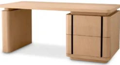 Casa Padrino Luxus Massivholz Schreibtisch Naturfarben / Bronze 180 x 80 x H. 76 cm - Bürotisch - Computertisch - Büro Möbel - Luxus Möbel - Luxus Einrichtung - Büro Einrichtung - Luxus Qualität