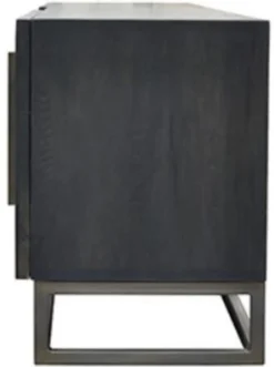 Casa Padrino Luxus Massivholz TV Schrank Schwarz / Messing 160 x 43 x H. 60 cm - Rustikales Eichenholz Wohnzimmer Sideboard mit 2 Türen - Rustikale Luxus Massivholz Wohnzimmer Möbel
