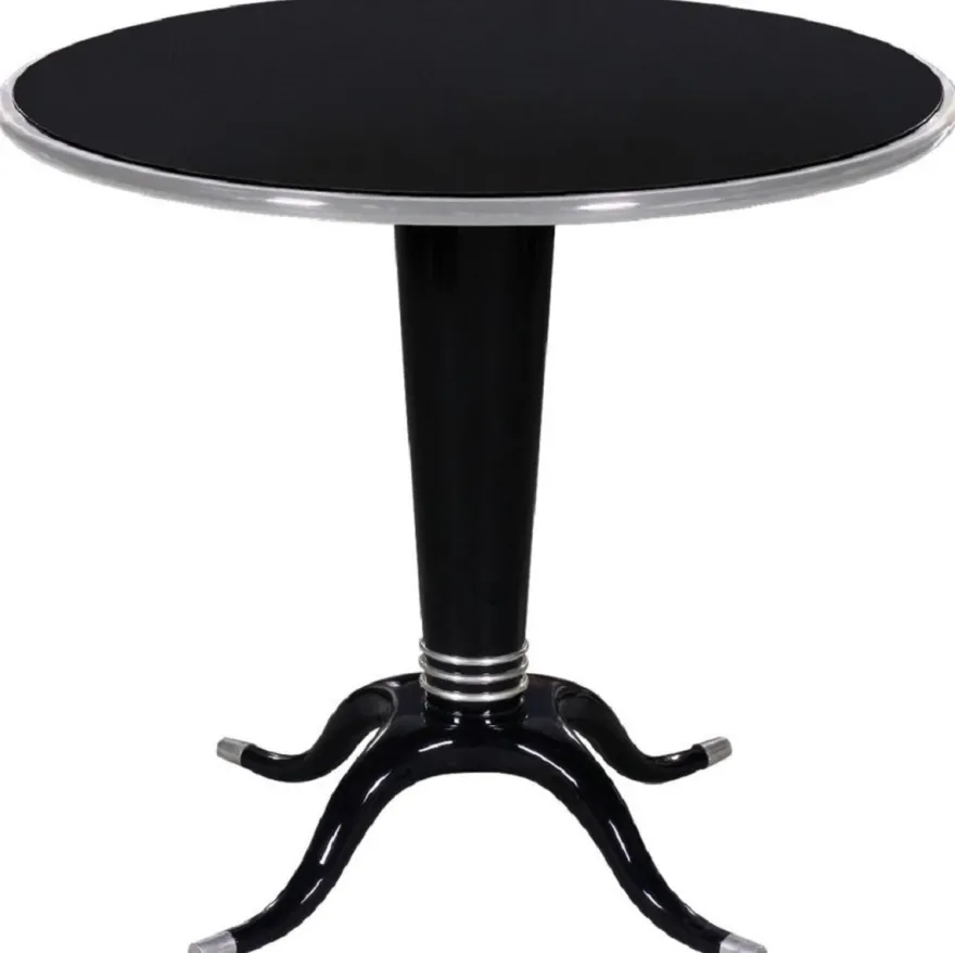 Casa Padrino Luxus Massivholz Beistelltisch Schwarz / Silber Ø 80 x H. 70 cm - Runder Mahagoni Tisch - Moderne Möbel - Luxus Kollektion