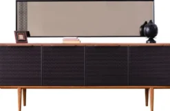 Casa Padrino Luxus Möbel Set Braun / Schwarz - 1 Sideboard mit 4 Türen & 1 Spiegel - Moderne Massivholz Möbel - Luxus Kollektion