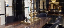 Casa Padrino Luxus Möbel Set Dunkelbraun / Schwarz / Gold - 1 Luxus Sideboard mit 6 Türen & 2 Luxus Wandspiegel - Luxus Möbel - Luxus Einrichtung