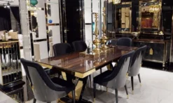 Casa Padrino Luxus Möbel Set Dunkelbraun / Schwarz / Gold - 1 Luxus Sideboard mit 6 Türen & 2 Luxus Wandspiegel - Luxus Möbel - Luxus Einrichtung
