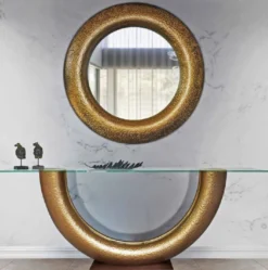 Casa Padrino Luxus Möbel Set Gold / Dunkelbraun - Konsolentisch mit Wandspiegel - Wohnzimmer Möbel - Hotel Möbel - Luxus Kollektion