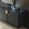 Casa Padrino Luxus Möbel Set Schwarz / Gold - 1 Sideboard mit 4 Türen & 1 Spiegel - Moderne Massivholz Möbel - Luxus Kollektion
