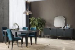 Casa Padrino Luxus Möbel Set Schwarz / Gold - 1 Sideboard mit 4 Türen & 1 Spiegel - Moderne Massivholz Möbel - Luxus Kollektion