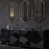 Casa Padrino Luxus Möbel Set Sideboard und 3 Spiegel Schwarz / Silber - Massivholz Schrank und 3 elegante Wandspiegel - Luxus Möbel - Luxus Qualität