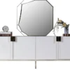 Casa Padrino Luxus Möbel Set Weiß / Gold - 1 Sideboard mit 4 Türen & 1 Spiegel - Moderne Massivholz Möbel - Luxus Kollektion