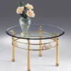 Casa Padrino Luxus Messing Couchtisch Ø 90 x H. 50 cm - Runder Messing Wohnzimmertisch mit Glasplatte - Wohnzimmer Möbel - Luxus Qualität - Made in Italy
