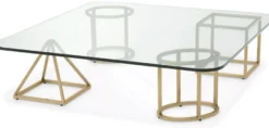 Casa Padrino Luxus Messing Couchtisch 120 x 120 x H. 30 cm - Quadratischer Wohnzimmertisch mit Glasplatte - Wohnzimmer Möbel - Luxus Möbel - Wohnzimmer Einrichtung - Luxus Einrichtung