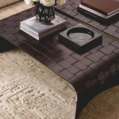 Casa Padrino Luxus Metall Couchtisch mit Kunstleder Dunkelbraun 120,5 cm - Wohnzimmer Möbel - Hotel Möbel - Luxus Möbel