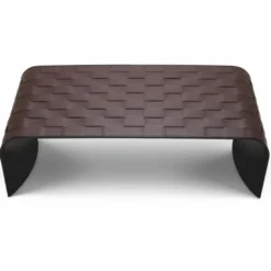 Casa Padrino Luxus Metall Couchtisch mit Kunstleder Dunkelbraun 120,5 cm - Wohnzimmer Möbel - Hotel Möbel - Luxus Möbel
