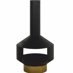 Casa Padrino Luxus Metall Gartenkamin Schwarz / Messing H. 105 cm - Garten Accessoires