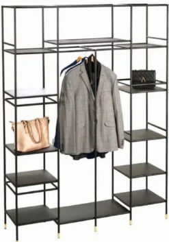 Casa Padrino Luxus Metall Regalschrank Schwarz / Messingfarben 150 x 40 x H. 200 cm - Wohnzimmerschrank - Bücherschrank - Metall Möbel
