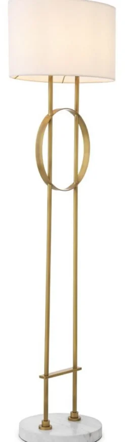 Casa Padrino Luxus Metall Stehleuchte mit Marmorsockel Antik Messingfarben / Weiß Ø 49 x H. 157 cm - Luxus Qualität