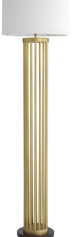 Casa Padrino Luxus Metall Stehleuchte mit Marmorsockel Antik Messingfarben / Schwarz / Weiß Ø 55 x H. 188 cm - Luxus Qualität