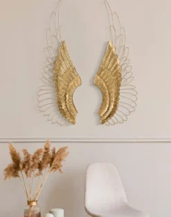 Casa Padrino Luxus Metall Wanddeko Flügel Set Gold 105,5 cm - Deko Accessoires