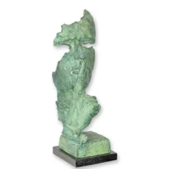 Casa Padrino Luxus Moderne Bronzefigur Kopf Speak No Evil Grün / Schwarz 14 x 17 x H. 38,5 cm - Moderne Bronze Skulptur - Kopf Deko Figur - Design Deko Objekt