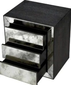 Casa Padrino Luxus Nachtkommode mit antikem Spiegelglas Schwarzgrau - Luxus Möbel