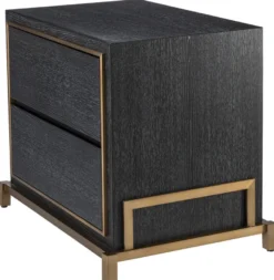 Casa Padrino Luxus Nachttisch Anthrazitgrau / Messingfarben 75 x 52 x H. 62 cm - Schlafzimmer Beistelltisch mit 2 Schubladen - Luxus Schlafzimmer Möbel