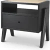 Casa Padrino Luxus Nachttisch Schwarz / Naturfarben 58 x 45 x H. 55,5 cm - Massivholz Beistelltisch mit Rattangeflecht - Luxus Schlafzimmer Möbel