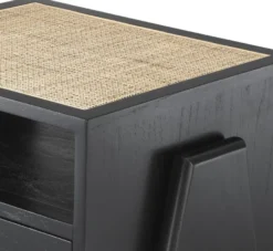 Casa Padrino Luxus Nachttisch Schwarz / Naturfarben 58 x 45 x H. 55,5 cm - Massivholz Beistelltisch mit Rattangeflecht - Luxus Schlafzimmer Möbel