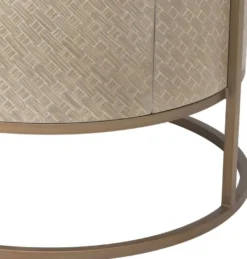 Casa Padrino Luxus Nachttisch Beige / Messingfarben Ø 50 x H. 56 cm - Runder Beistelltisch mit Schublade und Glasplatte - Luxus Schlafzimmermöbel