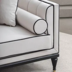 Casa Padrino Luxus Neoklassik Sofa Weiß / Schwarz / Messing 220 cm - Hotel Möbel