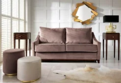 Casa Padrino Luxus Neoklassik Sofa Altrosa / Dunkelbraun Hochglanz 179 x 101 x H. 97 cm - Wohnzimmer Sofa mit Schlaffunktion - Wohnzimmer Möbel - Luxus Möbel - Neoklassik Möbel