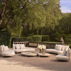 Casa Padrino Luxus Outdoor Garten Sofa Linke Seite Weißgrau / Sandfarben 220 cm - Luxus Garten Möbel