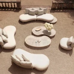 Casa Padrino Luxus Outdoor Garten Sofa Linke Seite Weißgrau / Sandfarben 220 cm - Luxus Garten Möbel