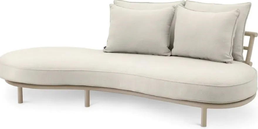 Casa Padrino Luxus Outdoor Garten Sofa Rechte Seite Weißgrau / Sandfarben 220 cm - Luxus Garten Möbel