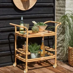 Casa Padrino Luxus Outdoor Servierwagen Naturfarben 89 x 45 x H. 82 cm - Wetterbeständiger Garten & Terrassen Trolley - Garten & Terrassen Accessoires - Luxus Qualität