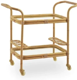 Casa Padrino Luxus Outdoor Servierwagen Naturfarben 89 x 45 x H. 82 cm - Wetterbeständiger Garten & Terrassen Trolley - Garten & Terrassen Accessoires - Luxus Qualität