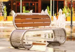 Casa Padrino Luxus Parkbank - Stadtbank mit Rückenlehne Silber / Braun 190 cm - Outdoor & Park Möbel