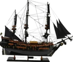 Casa Padrino Luxus Piratenschiff Black Pearl Schwarz / Braun 87 x 27 x H. 73 cm - Handgefertigtes Deko Schiff - Holzschiff - Segelschiff - Kriegsschiff - Modellschiff - Deko Accessoires