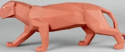 Casa Padrino Luxus Porzellan Panther Skulptur Matt Korallenrot 50 x 12 x H. 19 cm - Hangefertigte Deko Figur aus feinstem spanischen Porzellan - Luxus Deko Accessoires