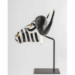 Casa Padrino Luxus Porzellan Deko Maske Büffel Weiß / Schwarz / Gold 67 x 22 x H. 36 cm