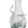 Casa Padrino Luxus Porzellan Vase Störche Weiß / Mehrfarbig Ø 17 x H. 35 cm - Dekorative Handwerkskunst