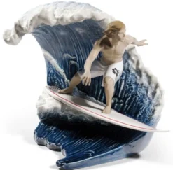 Casa Padrino Luxus Porzellan Skulptur Surfer auf Welle Mehrfarbig 44 x H. 33 cm Limited Edition