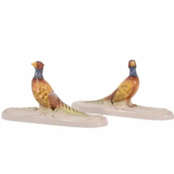 Casa Padrino Luxus Porzellan Briefbeschwerer 2er Set Fasane Weiß / Bunt / Gold 5,8 x 20,5 x H. 10,2 cm - Tierfiguren - Schreibtisch Deko