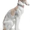 Casa Padrino Luxus Porzellan Skulptur Windhund Weiß / Braun 11 x H. 30 cm