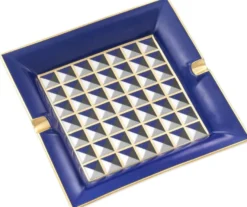 Casa Padrino Luxus Porzellan Design Aschenbecher Blau / Mehrfarbig 24,5 x 24,5 x H. 3,5 cm - Wohnzimmer Accessoires