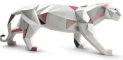 Casa Padrino Luxus Porzellan Panther Skulptur Weiß / Mehrfarbig 50 x H. 19 cm - Handgefertigte & Handbemalte Deko Figur