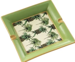 Casa Padrino Luxus Porzellan Aschenbecher Ananas Design Grün / Mehrfarbig 24,5 x 24,5 x H. 4 cm - Wohnzimmer Accessoires