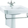 Casa Padrino Luxus Porzellan Waschbecken mit halbem Sockel und Handtuchhalter, weiß / silber, 61 x 51 x H. 50 cm