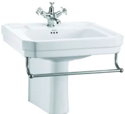 Casa Padrino Luxus Porzellan Waschbecken mit halbem Sockel und Handtuchhalter, weiß / silber, 61 x 51 x H. 50 cm