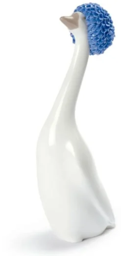 Casa Padrino Luxus Porzellan Gänse Skulptur weiß / blau 6 x H. 20 cm - Dekorative Tierfigur