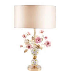 Casa Padrino Luxus Porzellan Tischleuchte Bunt / Gold / Beige H. 75 cm - Made in Italy